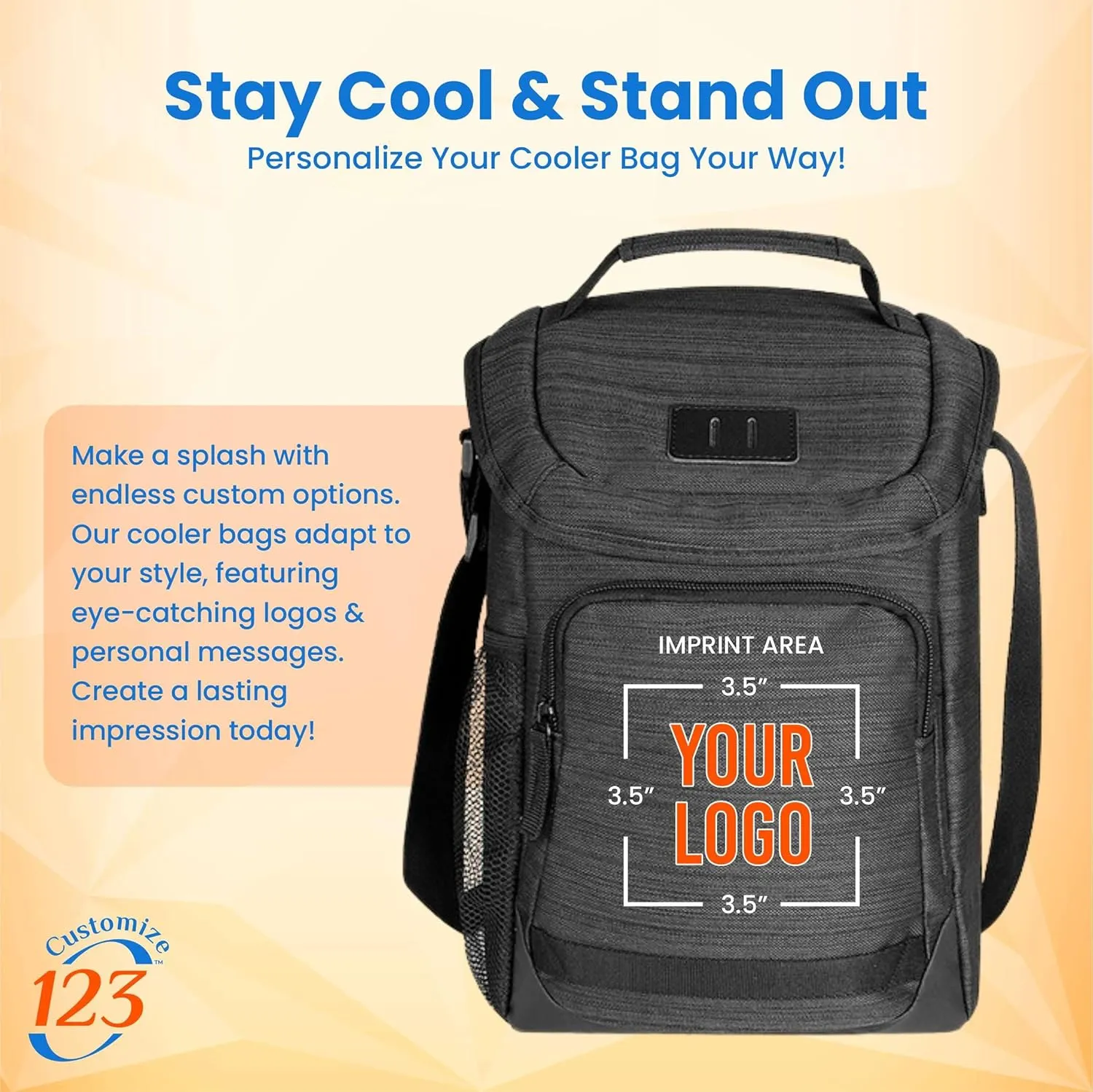 Custom Soft Cooler Bag - Personalize Your Insulated Bag for Corporate Events or Gifts - Leak Proof Customizable Portable Cooler Bag Holds 16 Beer Cans - 12.5 x 8.25 x 6.25 - Customize 123
