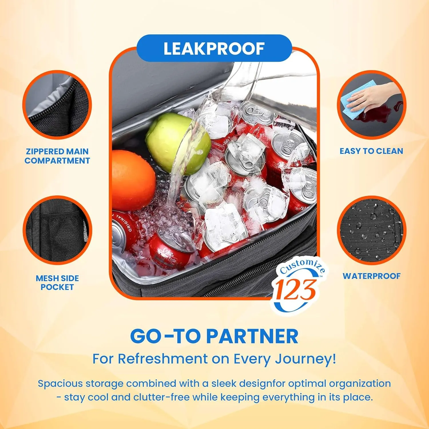 Custom Soft Cooler Bag - Personalize Your Insulated Bag for Corporate Events or Gifts - Leak Proof Customizable Portable Cooler Bag Holds 16 Beer Cans - 12.5 x 8.25 x 6.25 - Customize 123