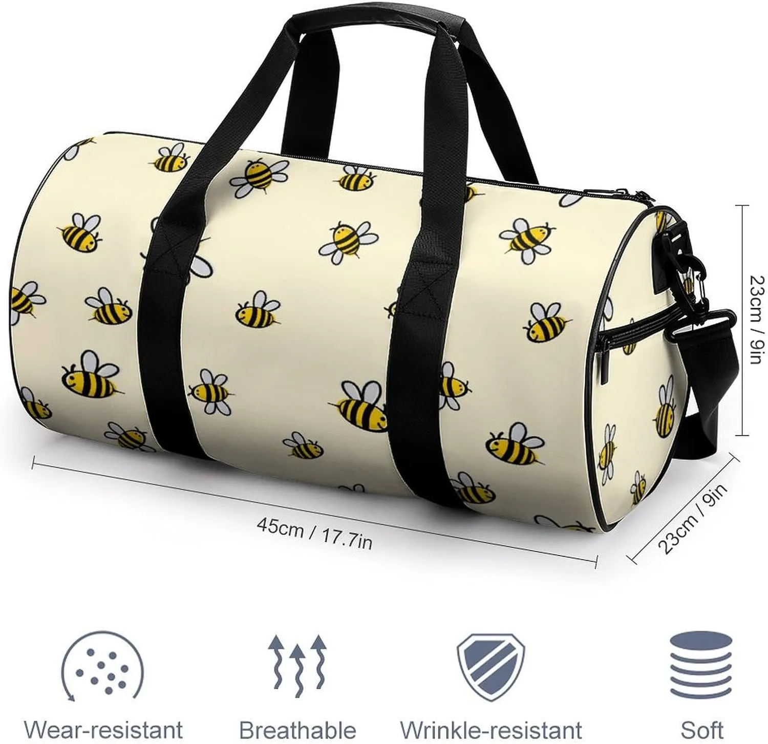 Cute Bee Pattern Large Capacity Cylindrical Fitness Bag, Hand-held Fitness Bag