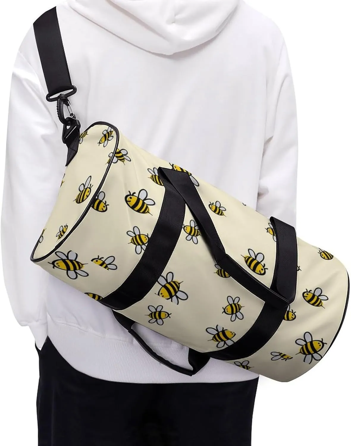 Cute Bee Pattern Large Capacity Cylindrical Fitness Bag, Hand-held Fitness Bag