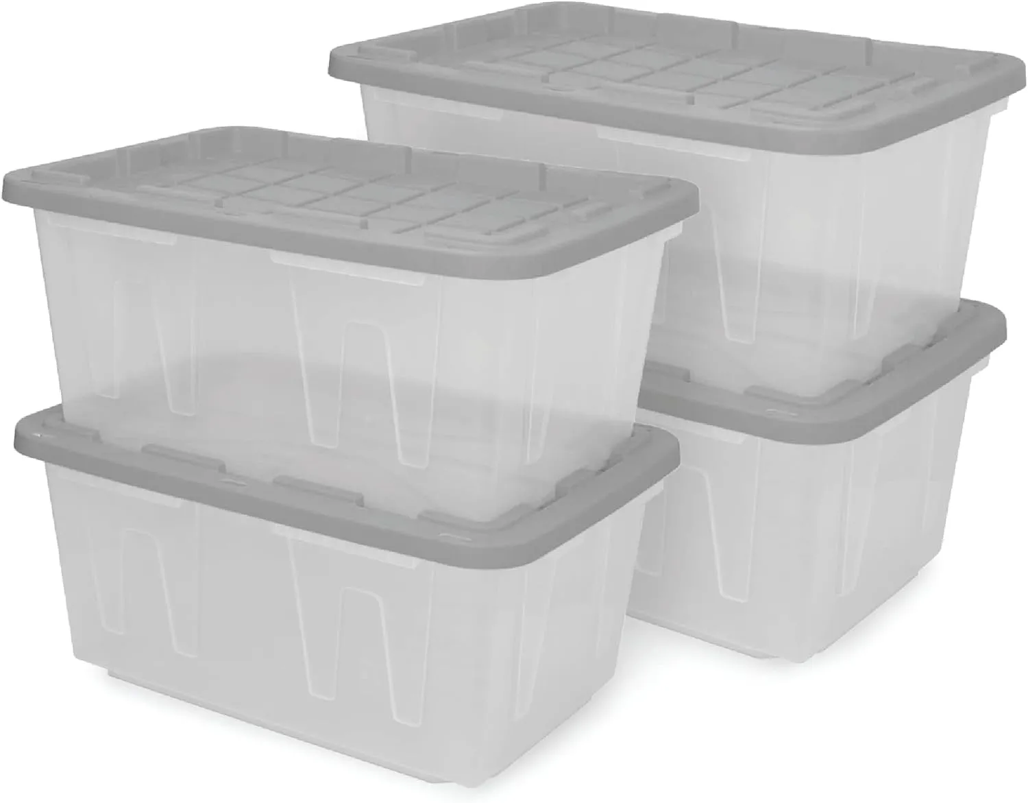 CX BLACK & YELLOW®, 27-Gallon Heavy Duty Clear Storage Container & Snap-Tight Lid, Clear & Grey (14.3”H x 20.6”W x 30.6”D), Weather-Resistant, Stackable, See-Through Organization Tote [4 Pack]