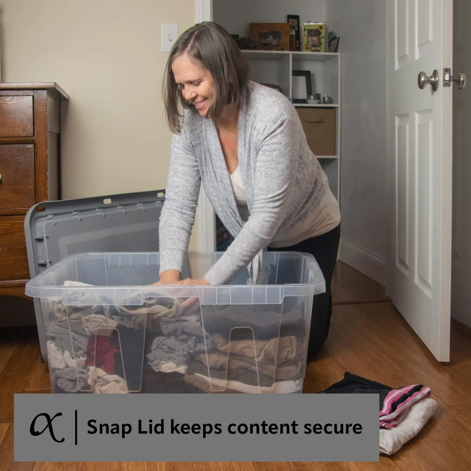 CX BLACK & YELLOW®, 27-Gallon Heavy Duty Clear Storage Container & Snap-Tight Lid, Clear & Grey (14.3”H x 20.6”W x 30.6”D), Weather-Resistant, Stackable, See-Through Organization Tote [4 Pack]