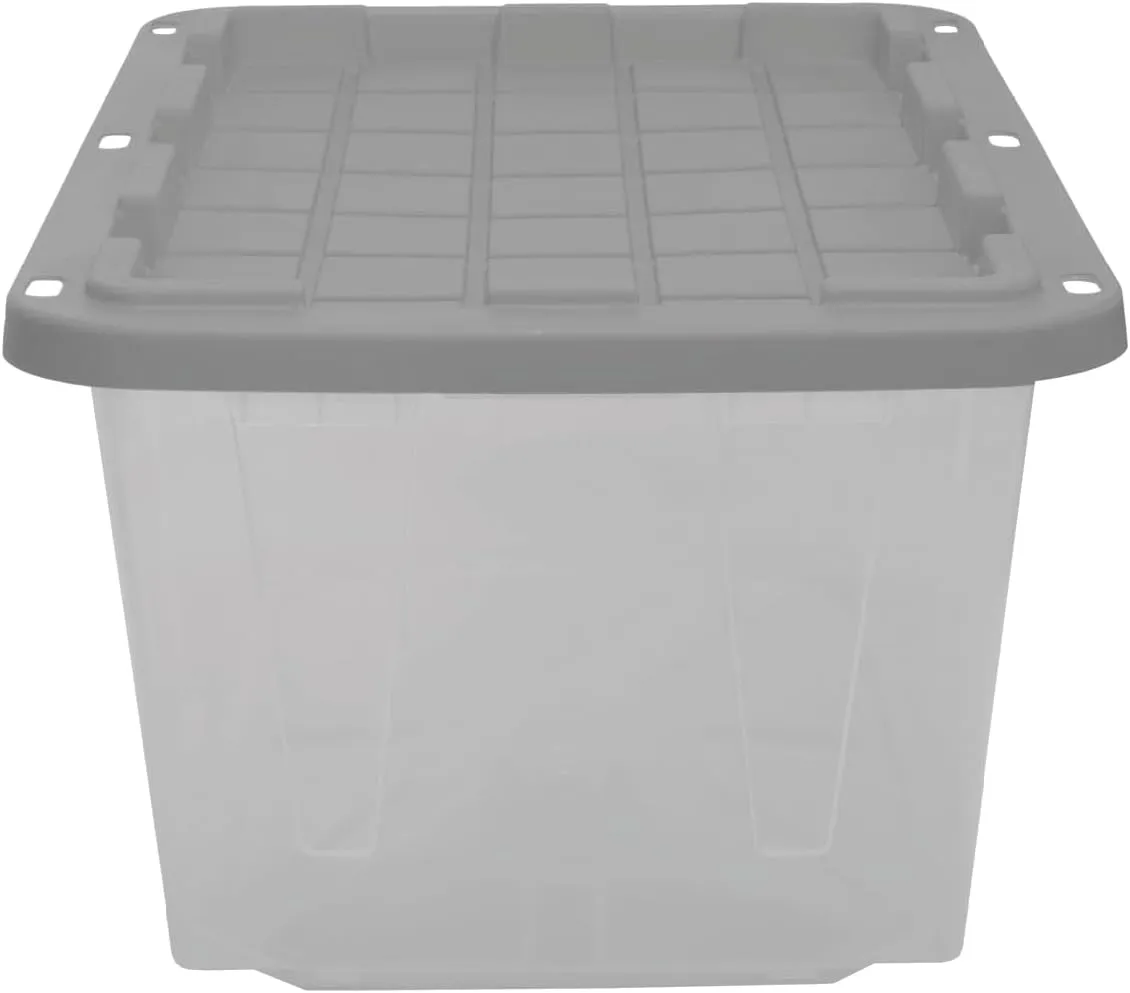 CX BLACK & YELLOW®, 27-Gallon Heavy Duty Clear Storage Container & Snap-Tight Lid, Clear & Grey (14.3”H x 20.6”W x 30.6”D), Weather-Resistant, Stackable, See-Through Organization Tote [4 Pack]