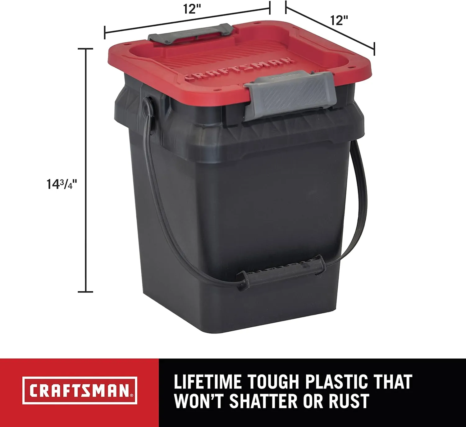 CX Craftsman, 5-Gallon Highly Durable Storage Bucket & Dual Latching Lid, (14.8”H x 12”W x 13.2”D), Versatile Stacking Tote and Weather-Resistant Design, American Made [4 Pack]