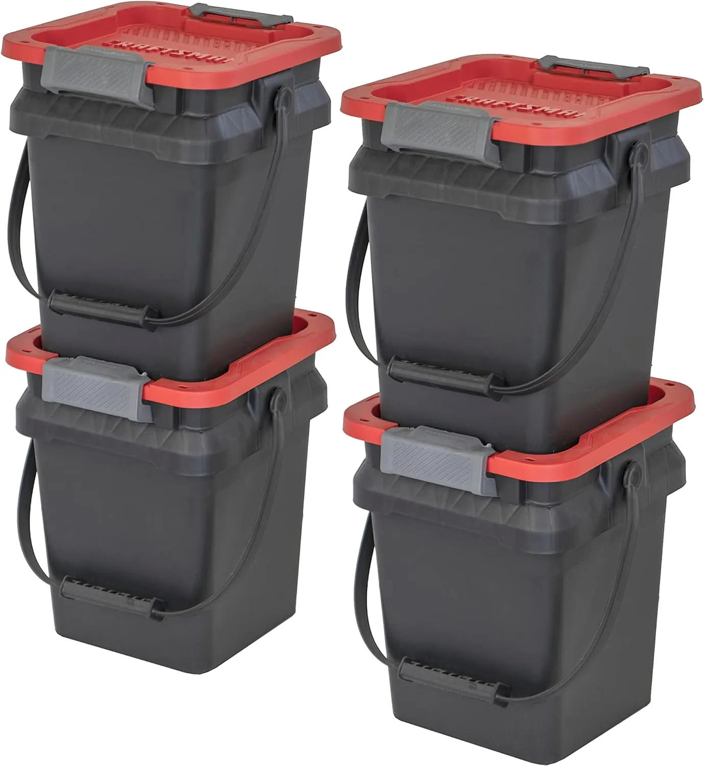 CX Craftsman, 5-Gallon Highly Durable Storage Bucket & Dual Latching Lid, (14.8”H x 12”W x 13.2”D), Versatile Stacking Tote and Weather-Resistant Design, American Made [4 Pack]