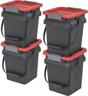 CX Craftsman, 5-Gallon Highly Durable Storage Bucket & Dual Latching Lid, (14.8”H x 12”W x 13.2”D), Versatile Stacking Tote and Weather-Resistant Design, American Made [4 Pack]