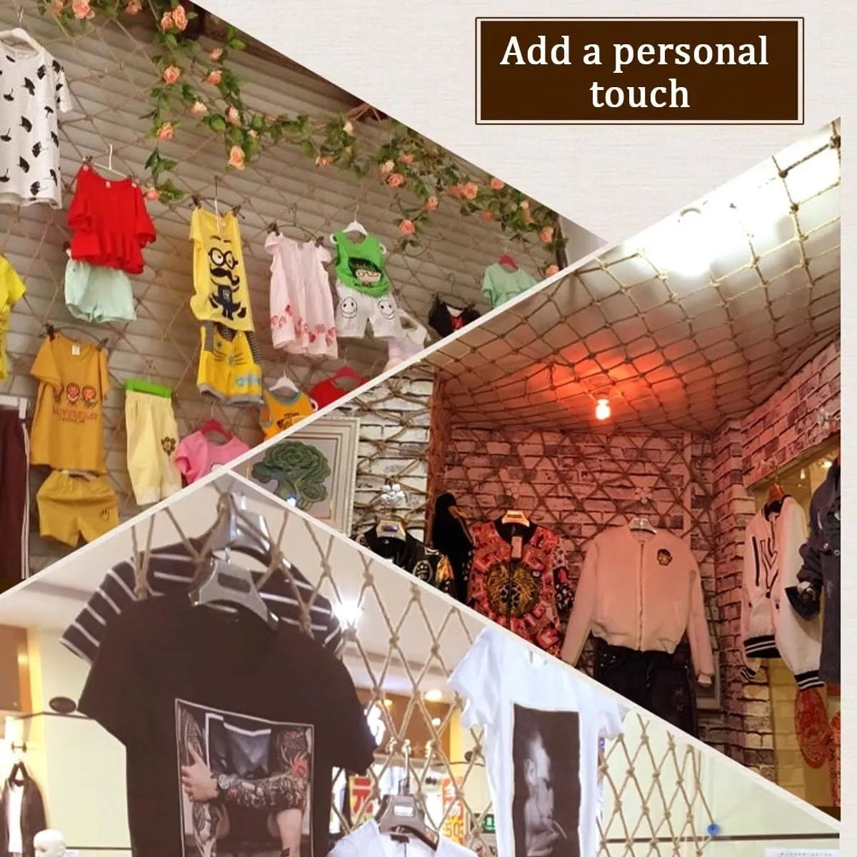 Decor Hemp Rope Nets for Wall,Jute Hemp Rope Mesh for Café, Bookstore, Living Room, Bedroom, Garden,Plant Climbing Net(2Mx2M)