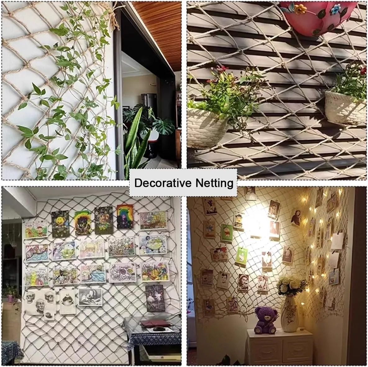 Decor Hemp Rope Nets for Wall,Jute Hemp Rope Mesh for Café, Bookstore, Living Room, Bedroom, Garden,Plant Climbing Net(2Mx2M)