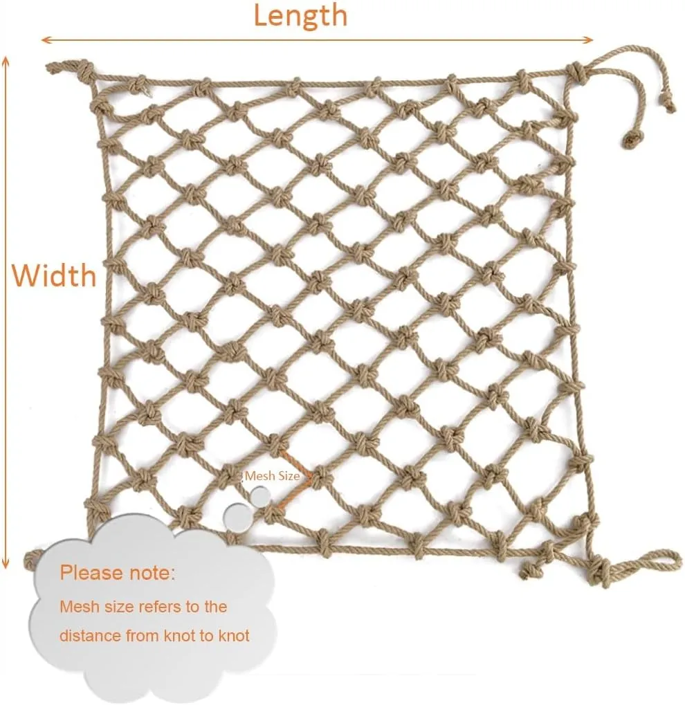 Decor Hemp Rope Nets for Wall,Jute Hemp Rope Mesh for Café, Bookstore, Living Room, Bedroom, Garden,Plant Climbing Net(2Mx2M)