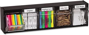Deflecto 20504OP Five-bin horizontal tilt bin storage system, 23-5/8w x 5-1/4d x 6-1/2h, black