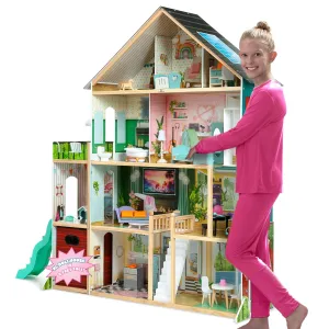 Delta Children Deluxe Maui Dollhouse - Large 4-Story Dollhouse with 12 Rooms Includes 50 Accessories - Working Elevator, Wave Slide, Lights/Sounds - Fits 12-inch Dolls - Pretend Play Gift for Ages 3 
