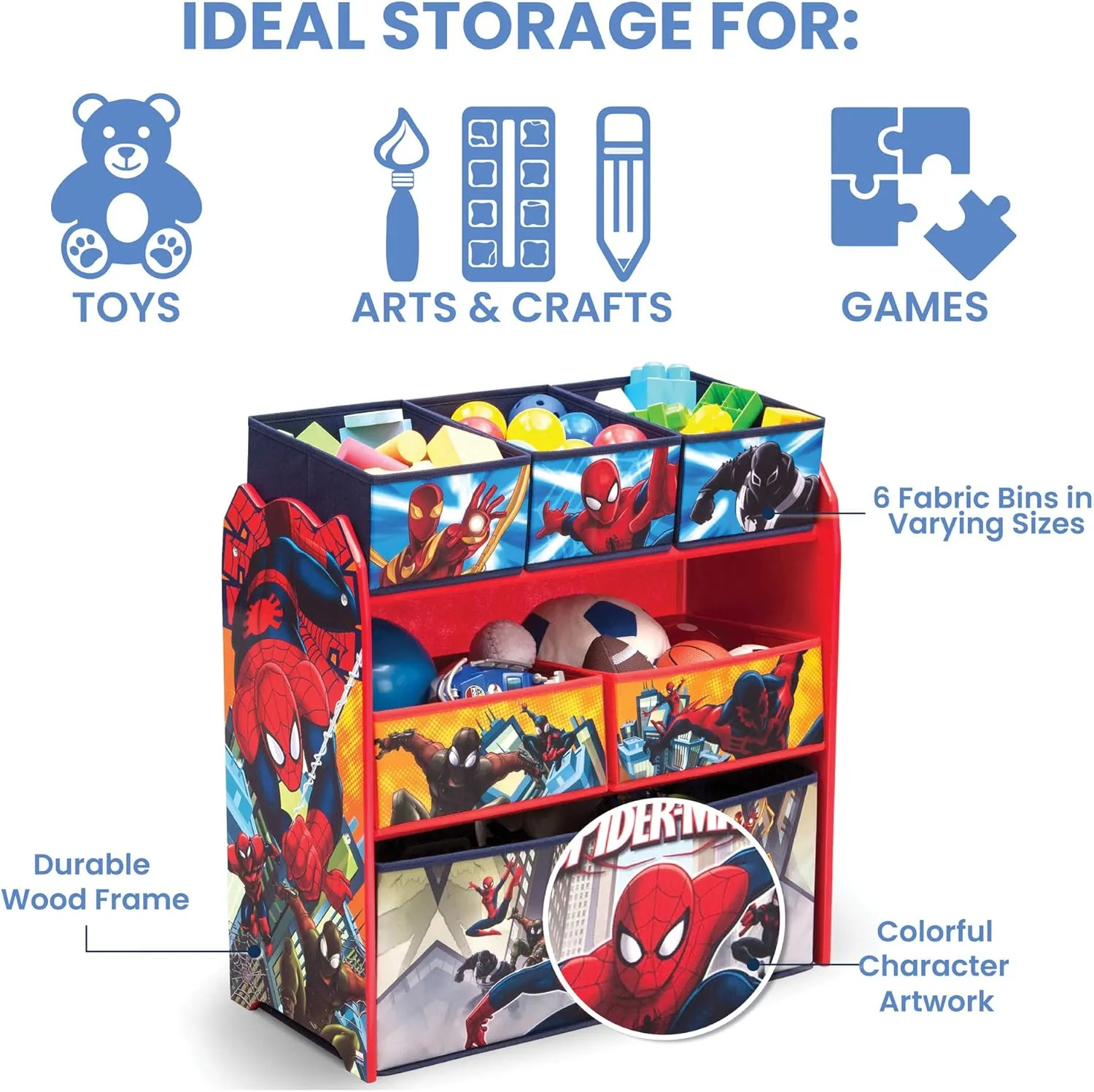 Delta Children Multi-Bin Toy Organizer, Marvel Spider Man