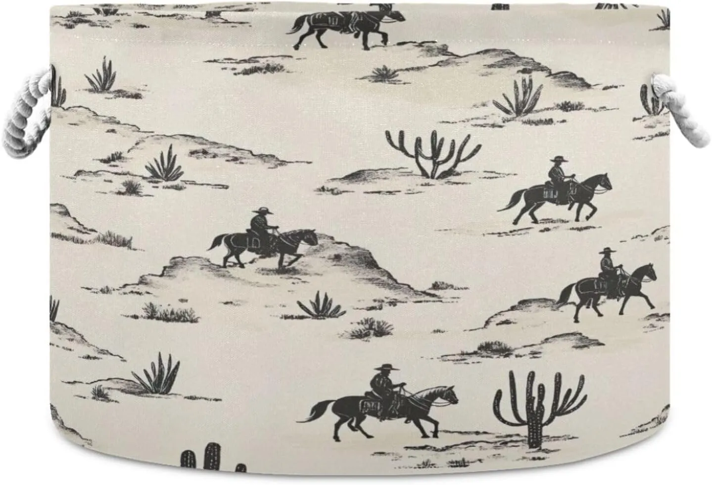 Desert Horseback Riding Cotton Rope Basket Books Storage Bin Toy Storage Basket Large Round Baby Laundry Basket for Bedroom Bathroom Nursery Home Decor,20 x 14 Inch