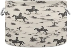 Desert Horseback Riding Cotton Rope Basket Books Storage Bin Toy Storage Basket Large Round Baby Laundry Basket for Bedroom Bathroom Nursery Home Decor,20 x 14 Inch