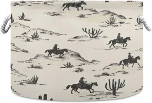Desert Horseback Riding Cotton Rope Basket Books Storage Bin Toy Storage Basket Large Round Baby Laundry Basket for Bedroom Bathroom Nursery Home Decor,20 x 14 Inch