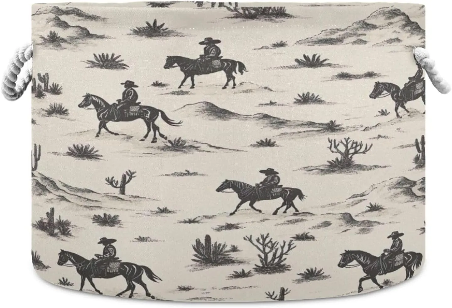 Desert Horseback Riding Cotton Rope Basket Books Storage Bin Toy Storage Basket Large Round Baby Laundry Basket for Bedroom Bathroom Nursery Home Decor,20 x 14 Inch