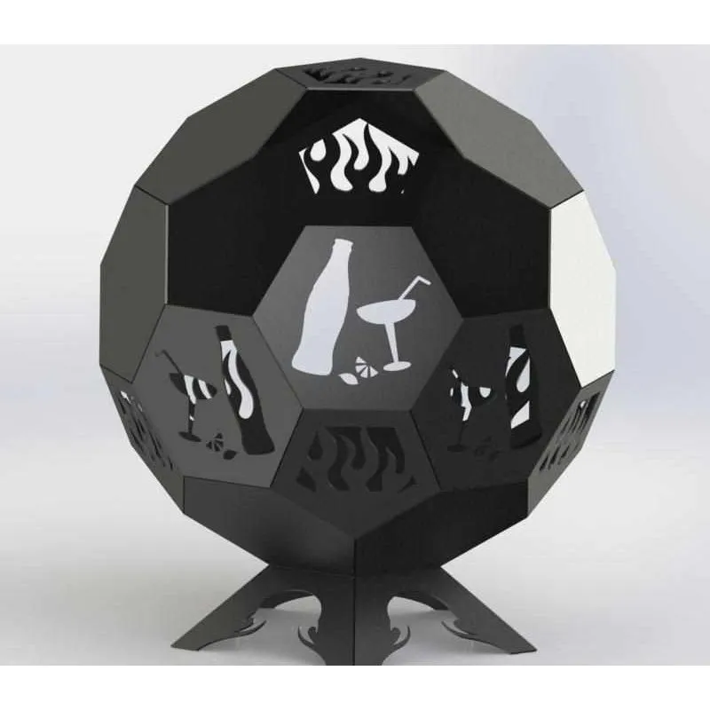 Designer Ball Fire Pit DXF for CNC | Glass and Juice Bottle Design