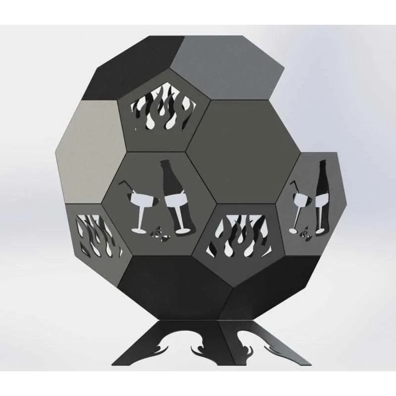 Designer Ball Fire Pit DXF for CNC | Glass and Juice Bottle Design