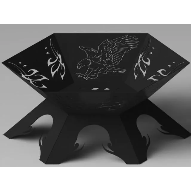 Designer Hexagon Fire Pit DXF for CNC | Ornate Eagle Wing