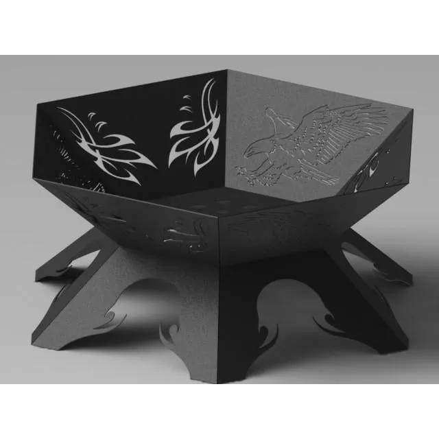 Designer Hexagon Fire Pit DXF for CNC | Ornate Eagle Wing