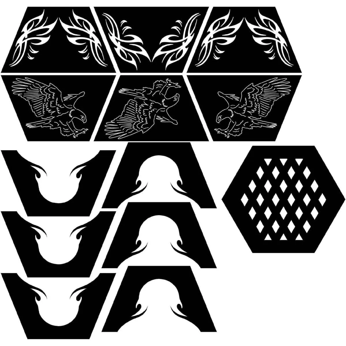 Designer Hexagon Fire Pit DXF for CNC | Ornate Eagle Wing