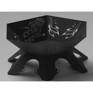 Designer Hexagon Fire Pit DXF for CNC | Ornate Eagle Wing