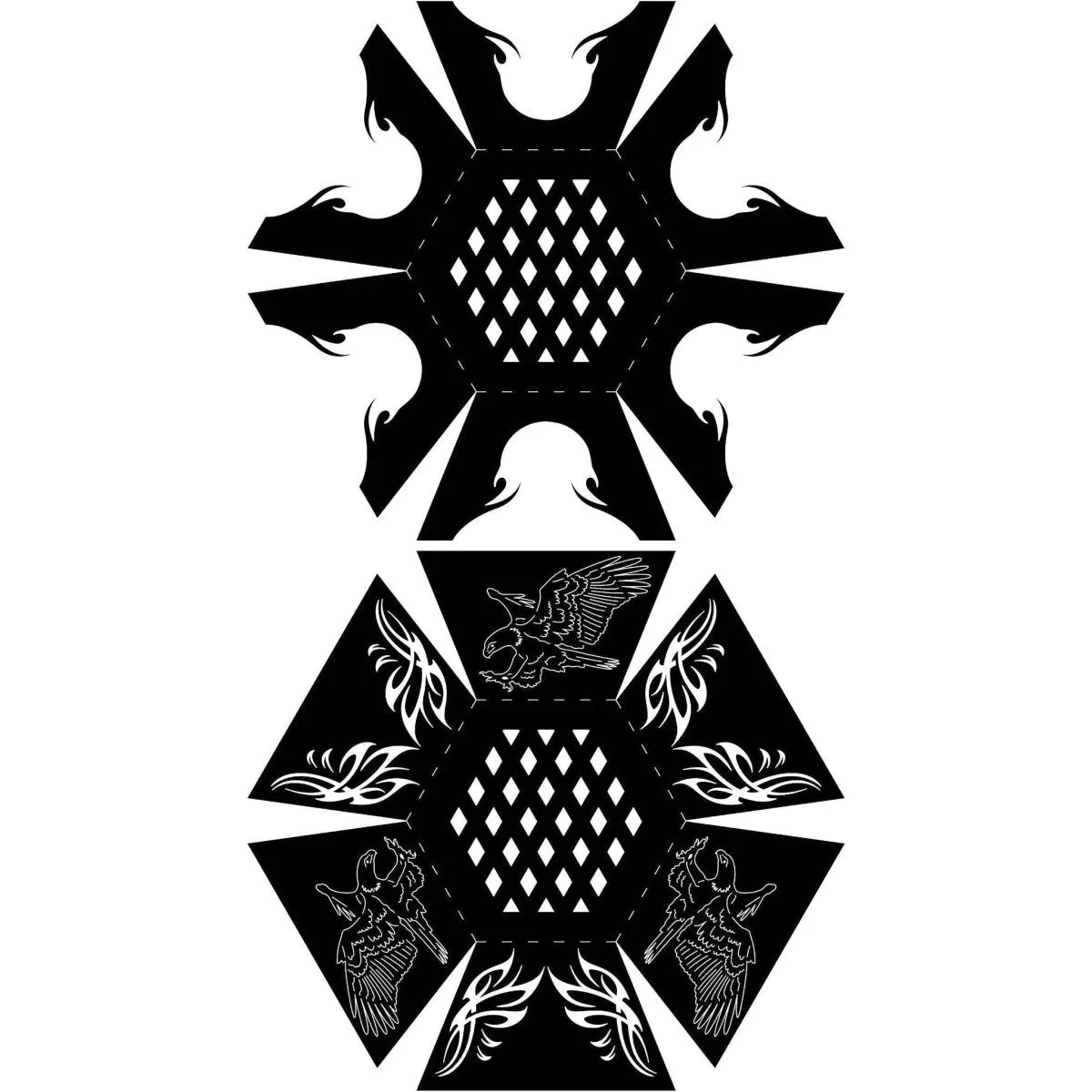 Designer Hexagon Fire Pit DXF for CNC | Ornate Eagle Wing