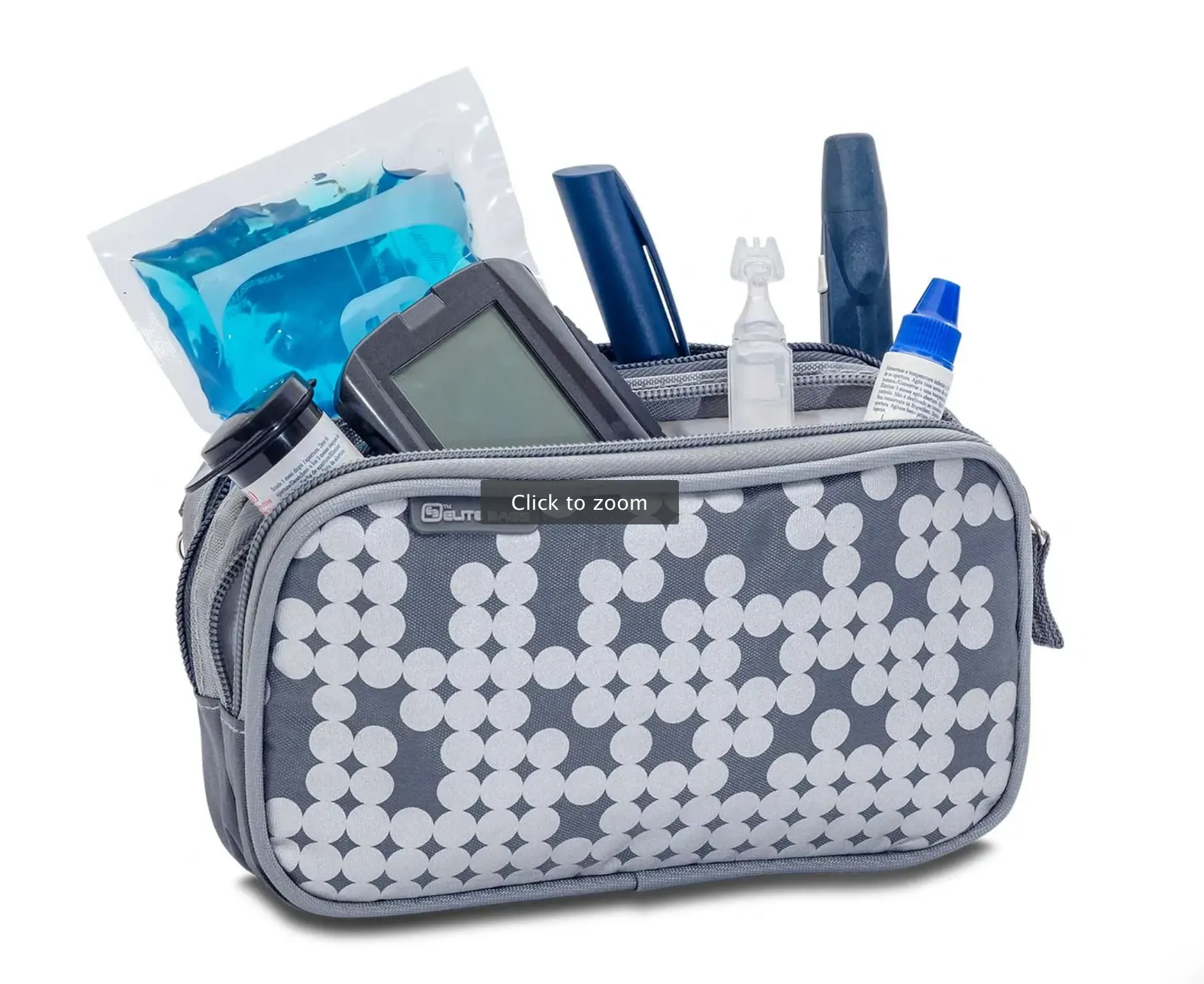 DIAS FUNNY DOTS Isothermal Toiletry Bag for Diabetics Kit Silver with Gel Cool Pack