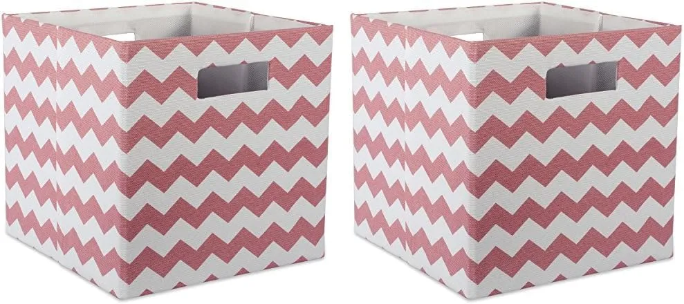 DII Collapsible Polyester Storage Cube, Chevron, Rose, Large (Pack of 2)