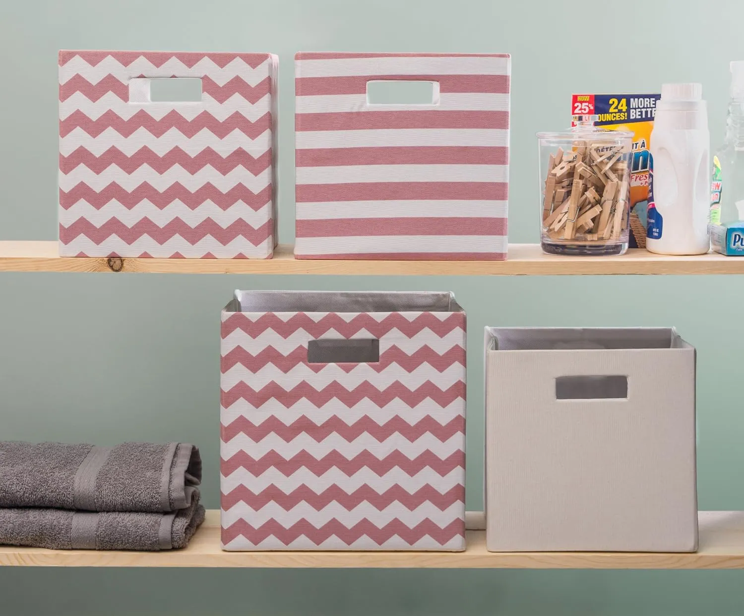 DII Collapsible Polyester Storage Cube, Chevron, Rose, Large (Pack of 2)