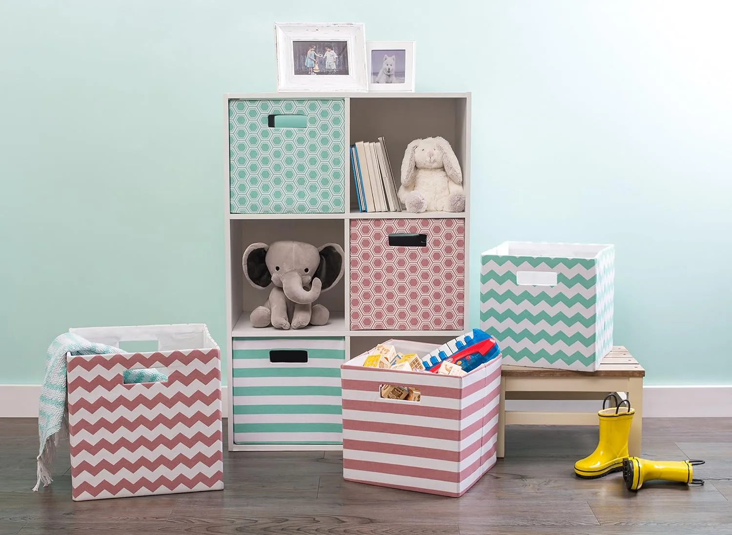 DII Collapsible Polyester Storage Cube, Chevron, Rose, Large (Pack of 2)