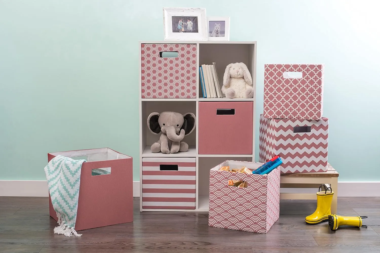 DII Collapsible Polyester Storage Cube, Chevron, Rose, Large (Pack of 2)