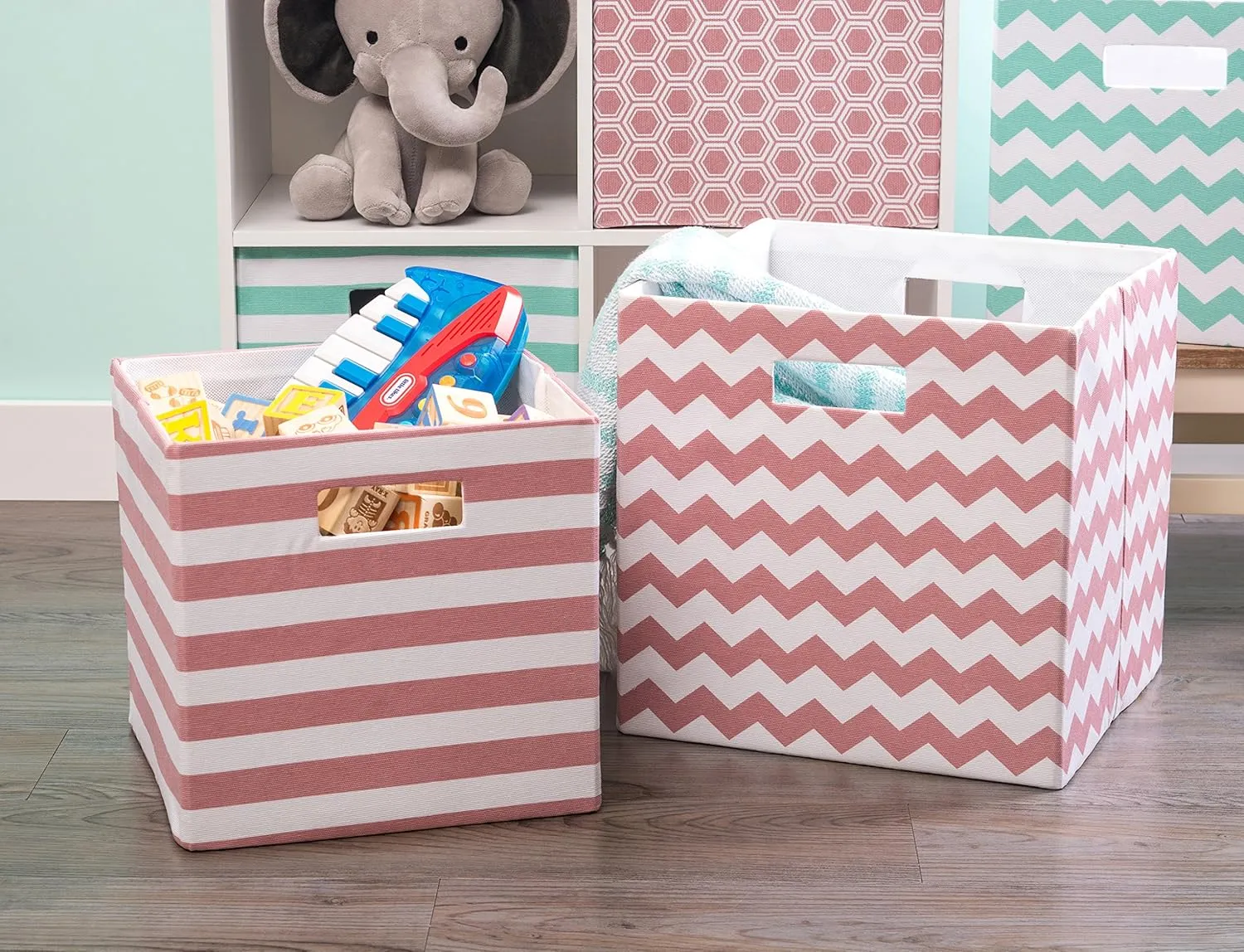 DII Collapsible Polyester Storage Cube, Chevron, Rose, Large (Pack of 2)