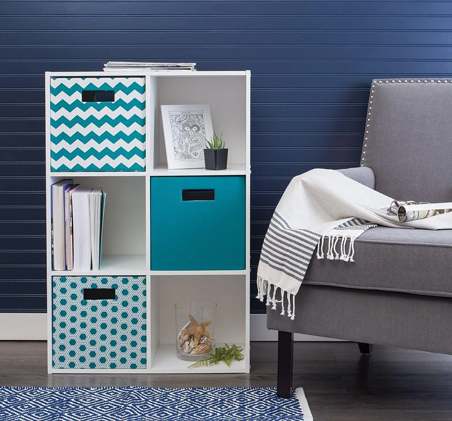 DII Collapsible Polyester Storage Cube, Chevron, Teal, Large
