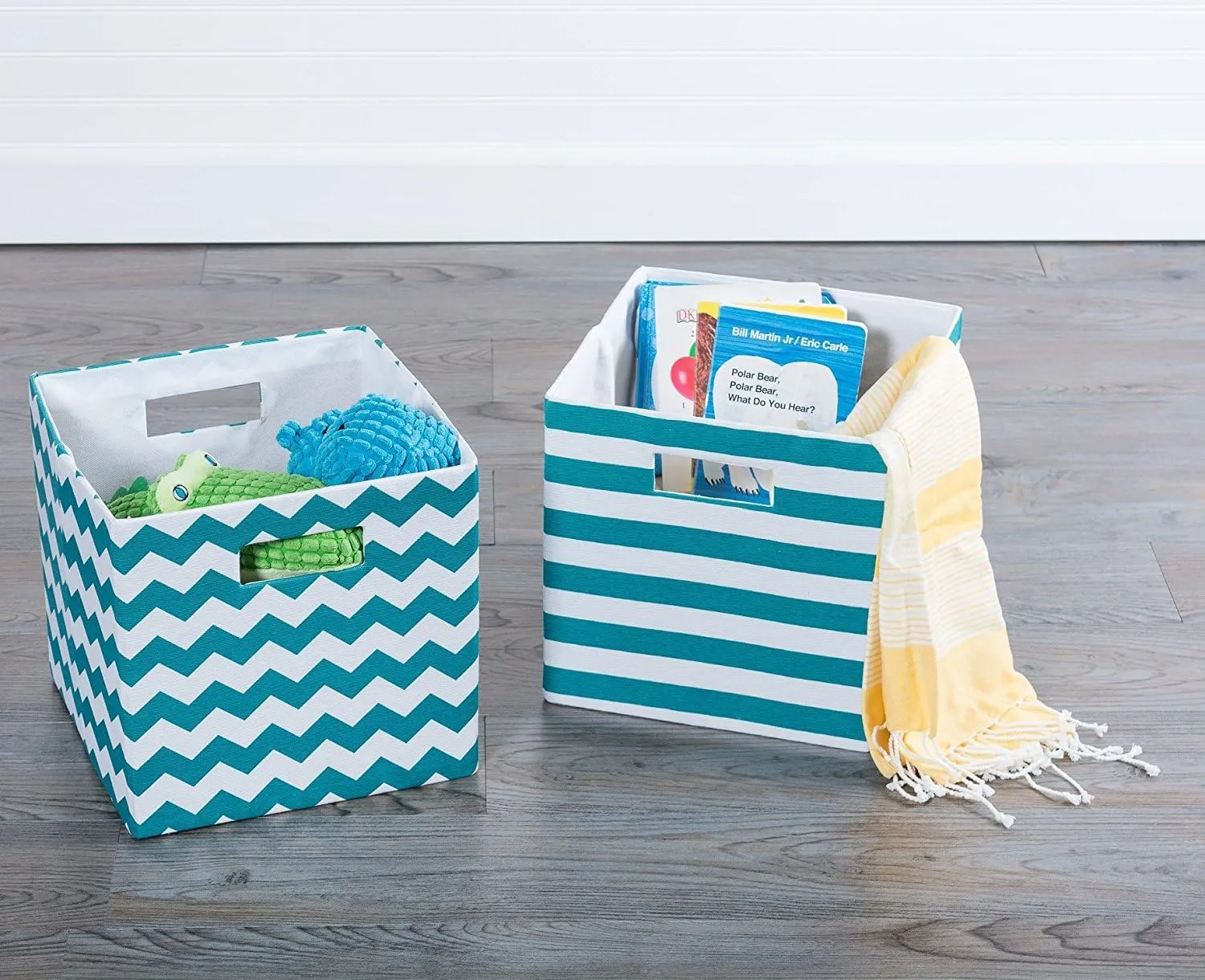 DII Collapsible Polyester Storage Cube, Chevron, Teal, Large