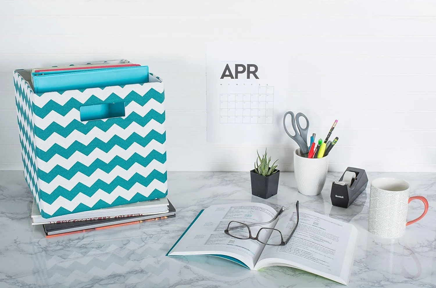DII Collapsible Polyester Storage Cube, Chevron, Teal, Large