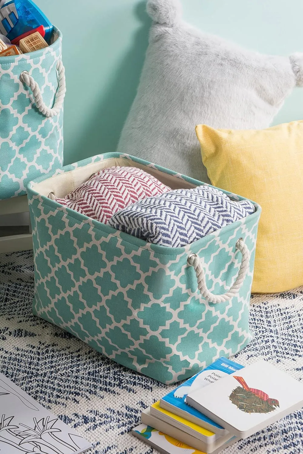 DII Polyester Container with Handles, Lattice Storage Bin, Small, Aqua