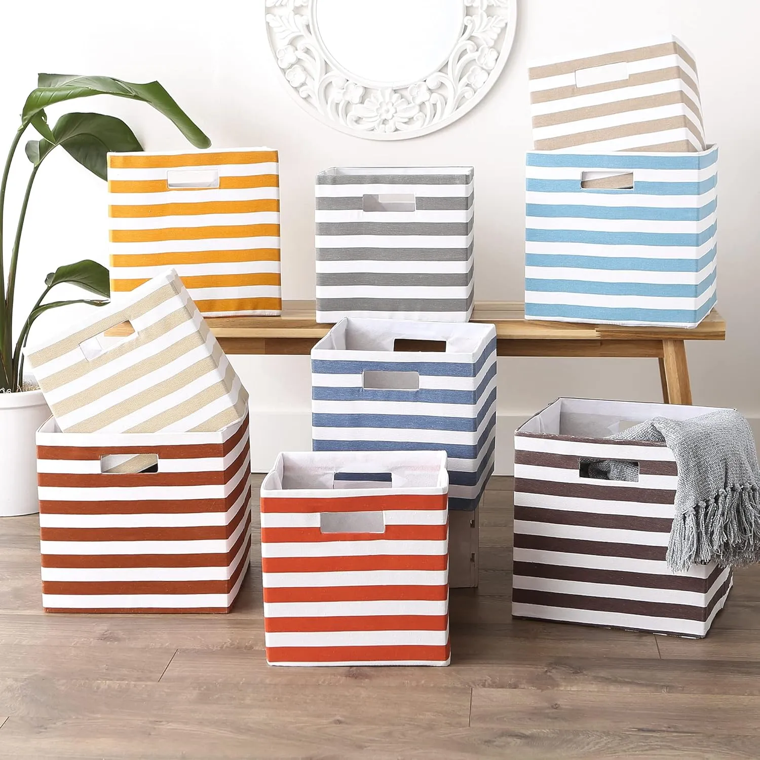 DII Polyester Cube Storage Collection Collapsible Hard Sided Bin, 13x13x13, French Blue