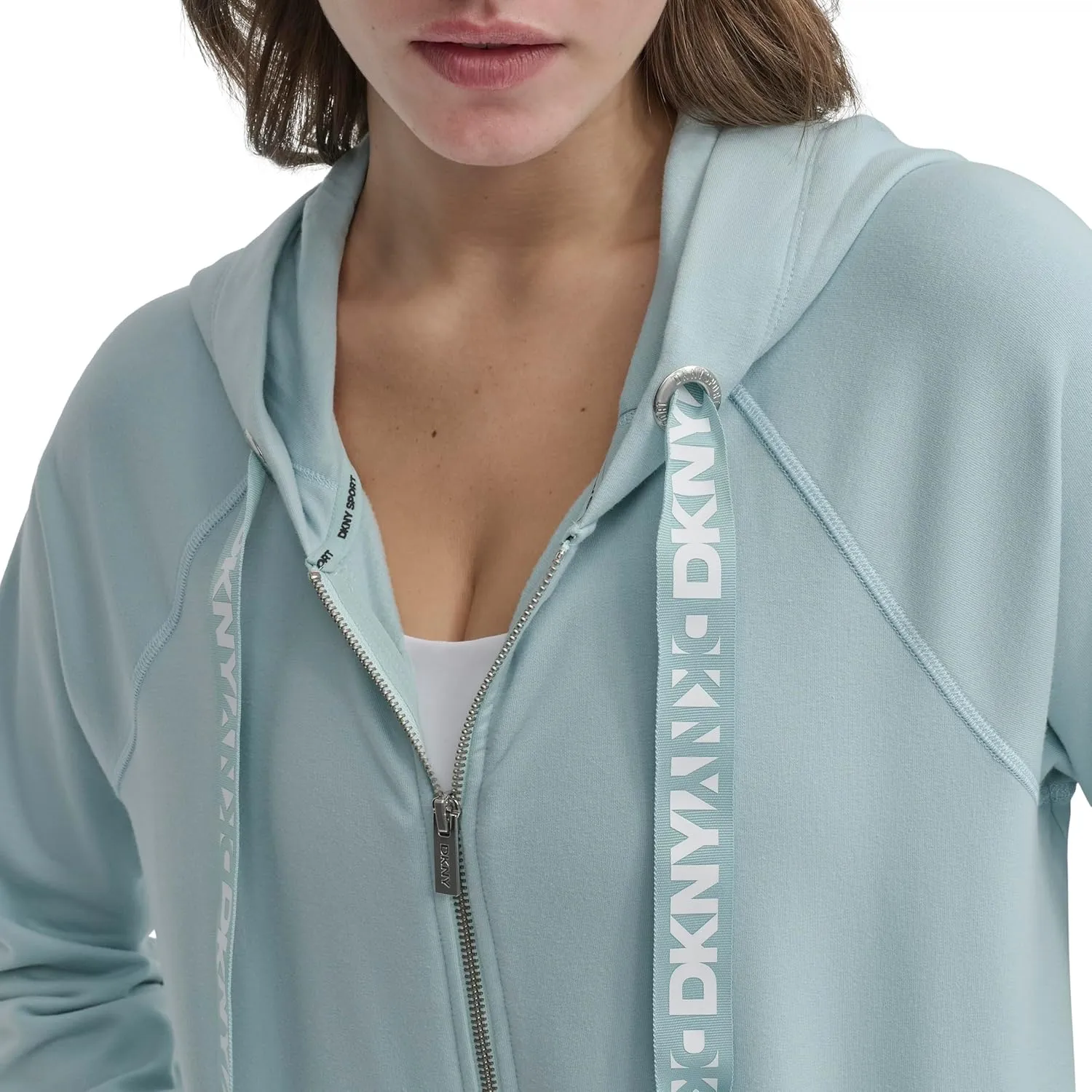 DKNY Women's Logo Drawstring Zip Up Hoodie, Activewear Sweatshirt