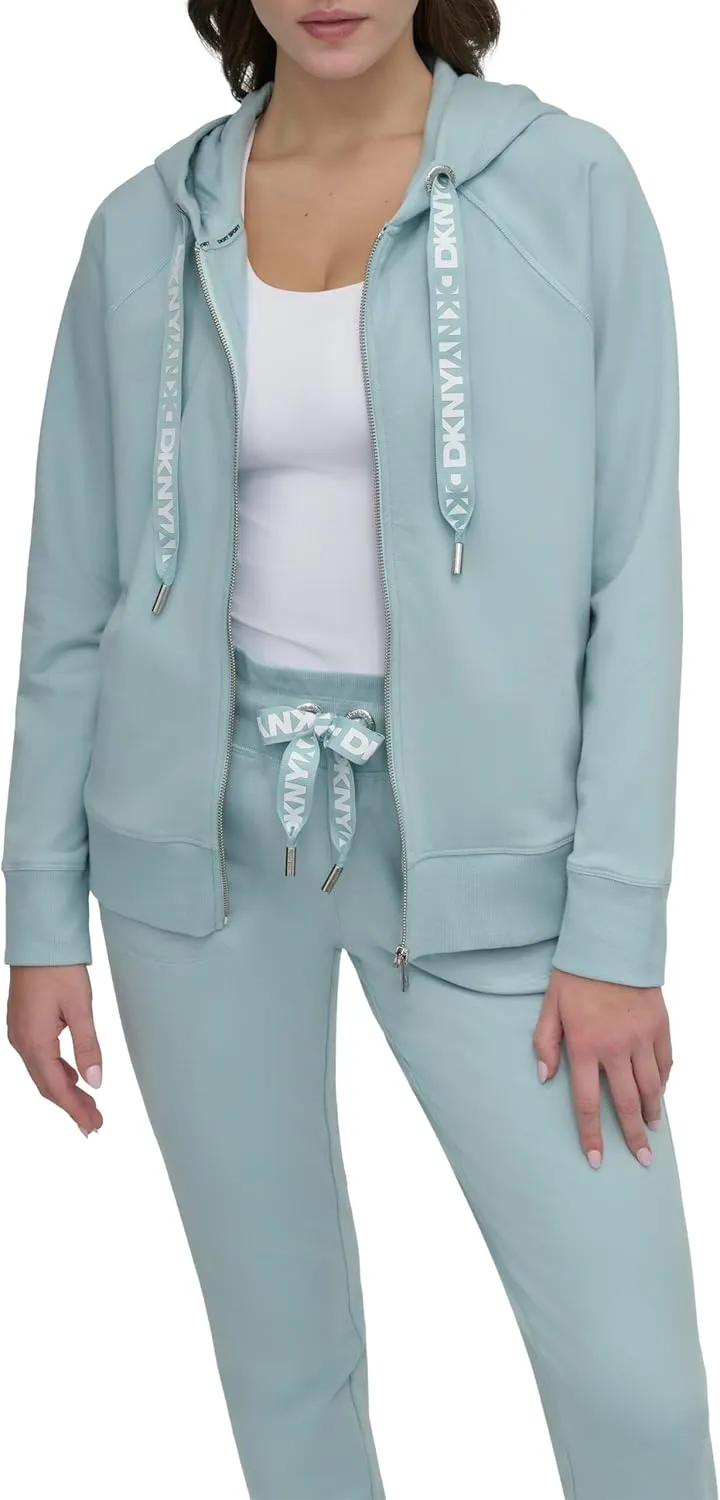 DKNY Women's Logo Drawstring Zip Up Hoodie, Activewear Sweatshirt