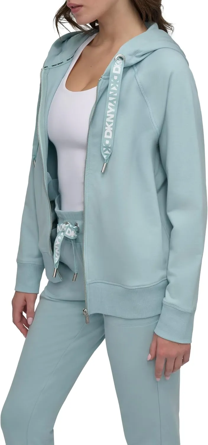 DKNY Women's Logo Drawstring Zip Up Hoodie, Activewear Sweatshirt