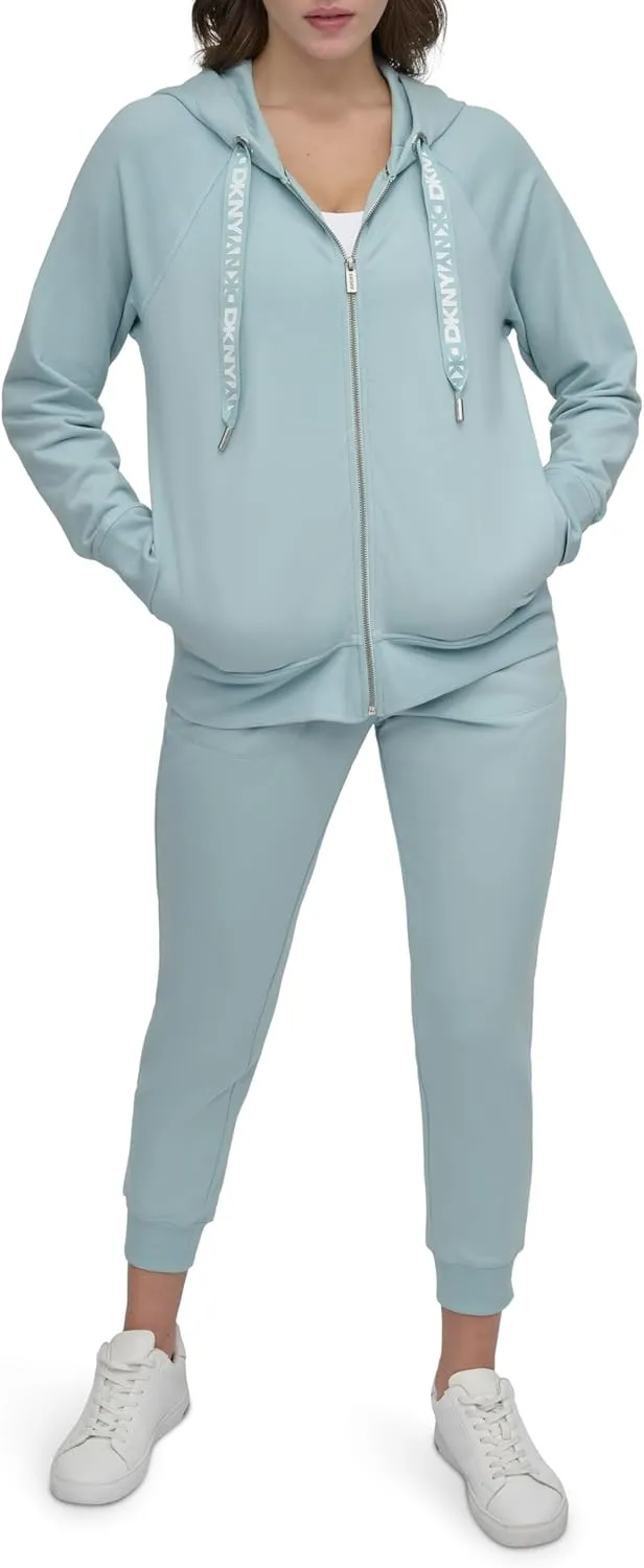 DKNY Women's Logo Drawstring Zip Up Hoodie, Activewear Sweatshirt