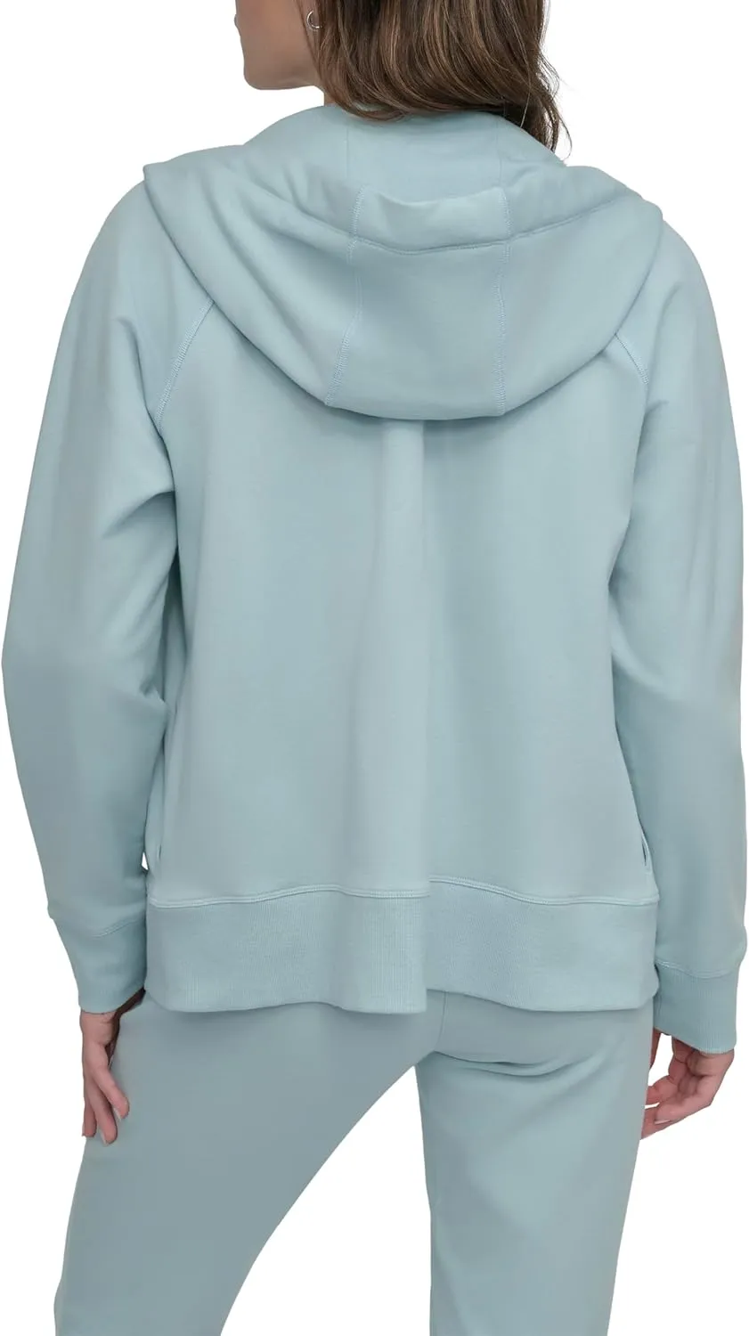 DKNY Women's Logo Drawstring Zip Up Hoodie, Activewear Sweatshirt