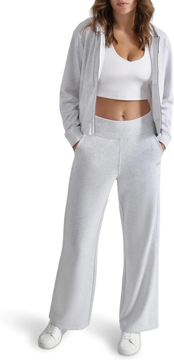 DKNY womens Studded Logo Full Zip Cropped Fleece Hoodi