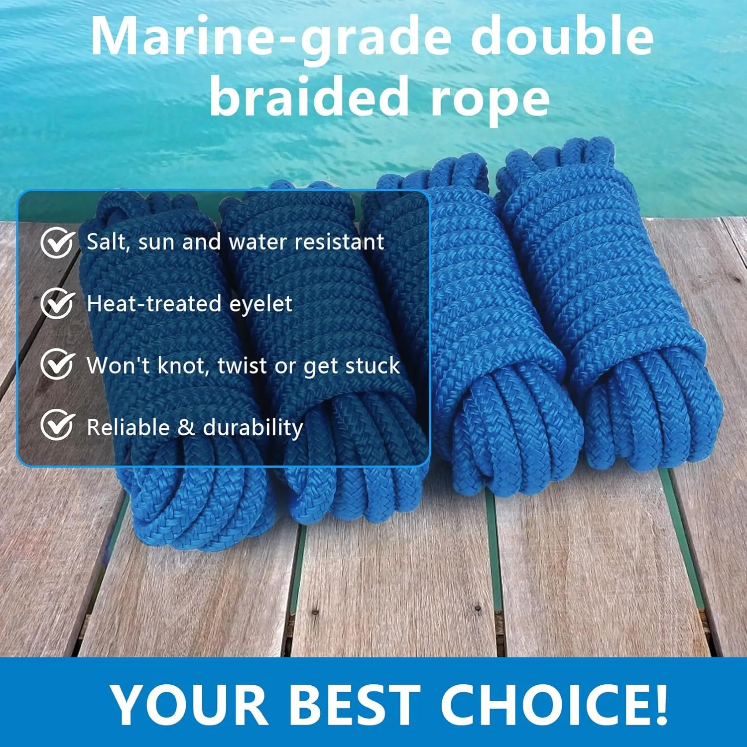 Dock Lines 20' x 1/2" Double Braided Marine Mooring Ropes 2 Pack, Boat Ropes for Docking with 12'' Eyelet Premium Dock Lines for Boats