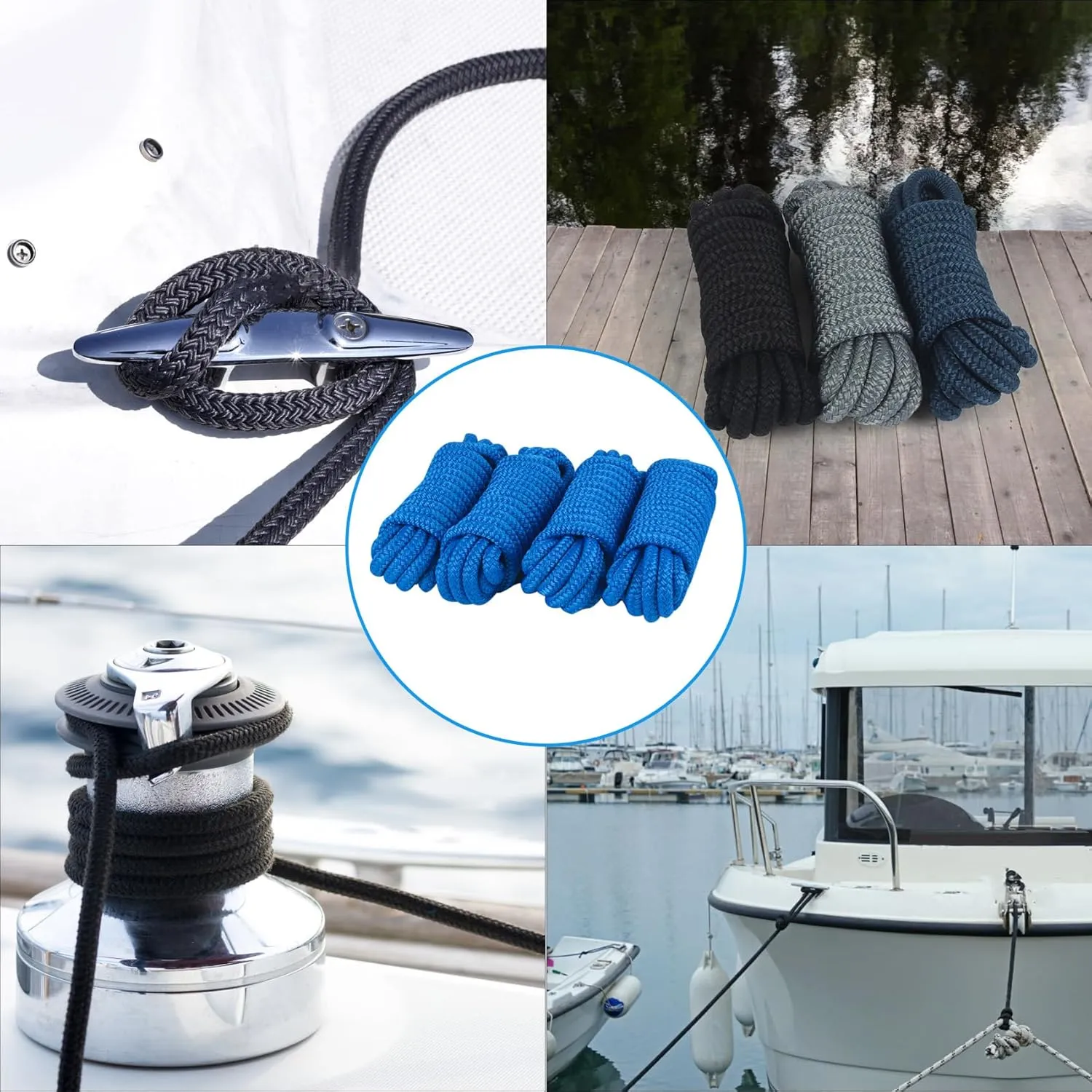 Dock Lines 20' x 1/2" Double Braided Marine Mooring Ropes 2 Pack, Boat Ropes for Docking with 12'' Eyelet Premium Dock Lines for Boats