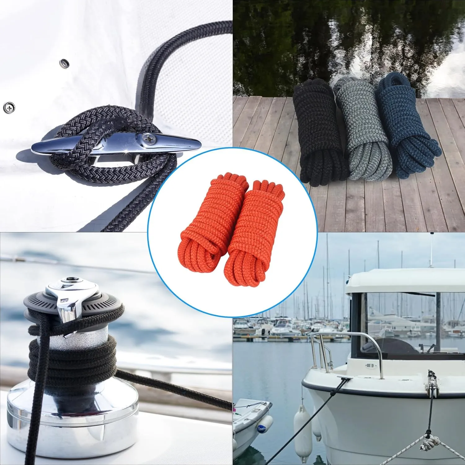 Dock Lines Boat Lines for Docking with Loop Double Braided Marine Mooring Ropes Boat Ropes for Docking with Eyelet Premium Dock Lines for Boats - 2 Pack,4 Pack