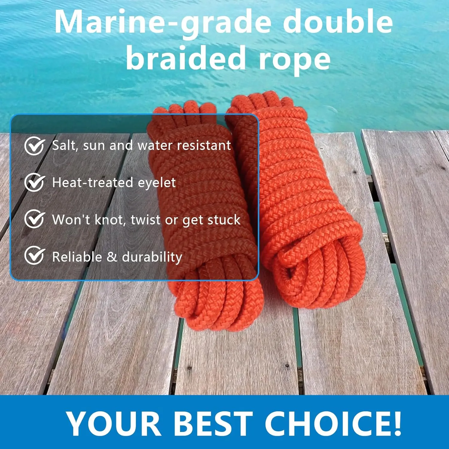Dock Lines Boat Lines for Docking with Loop Double Braided Marine Mooring Ropes Boat Ropes for Docking with Eyelet Premium Dock Lines for Boats - 2 Pack,4 Pack