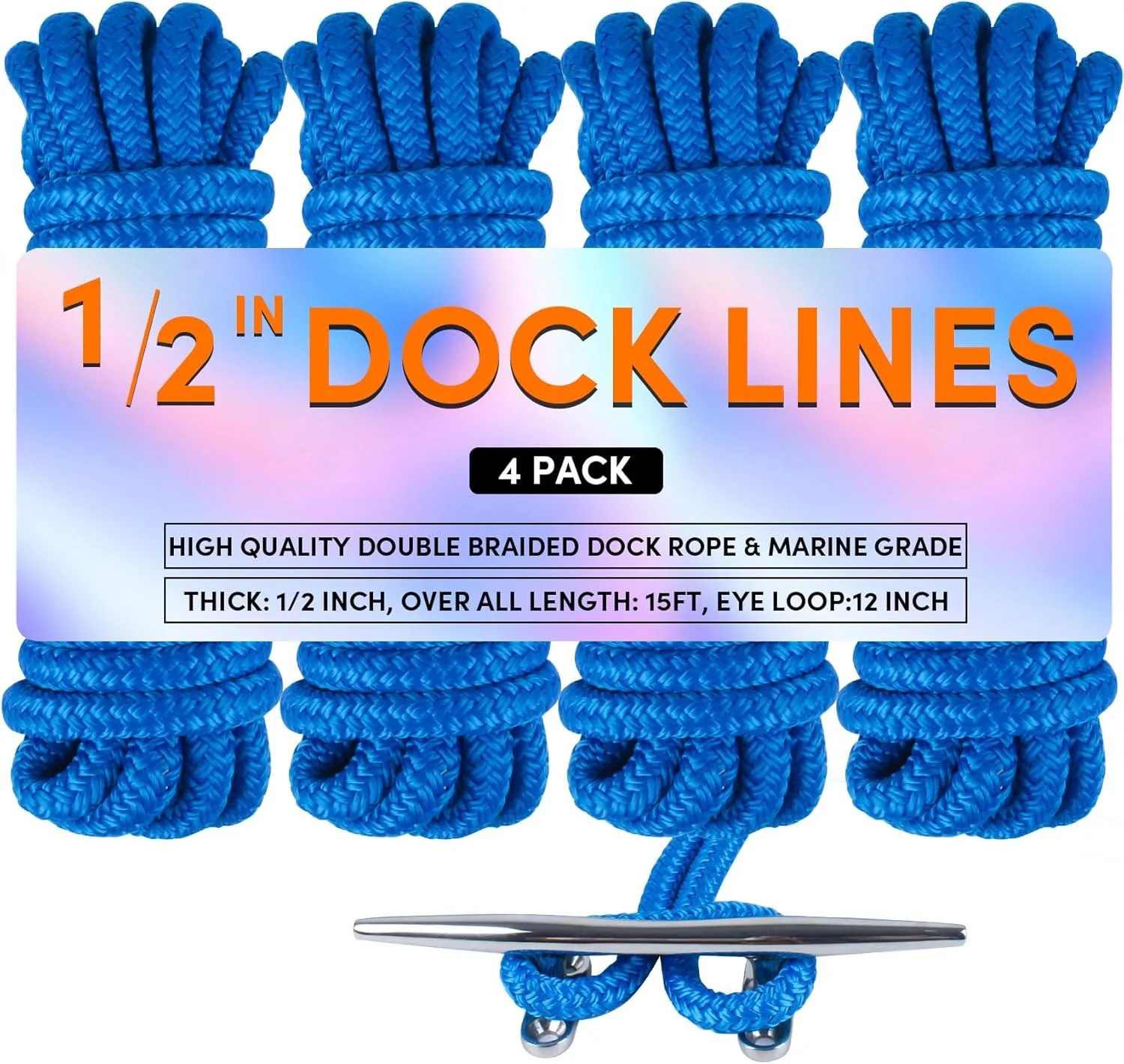 Dock Lines Boat Ropes for Docking Double Braided Mooring Marine Rope Boat Lines for Docking, Dock Lines for Boats with Loop, Boating Rope Boat Lines（2 Pack,4 Pack
