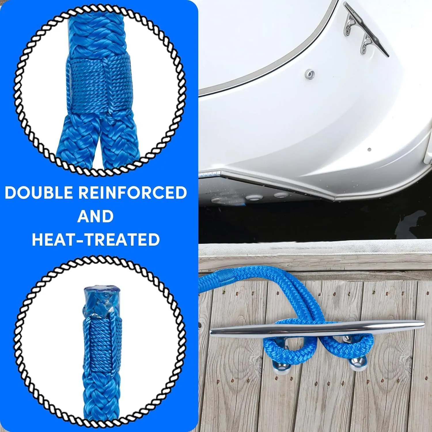 Dock Lines Boat Ropes for Docking Double Braided Mooring Marine Rope Boat Lines for Docking, Dock Lines for Boats with Loop, Boating Rope Boat Lines（2 Pack,4 Pack
